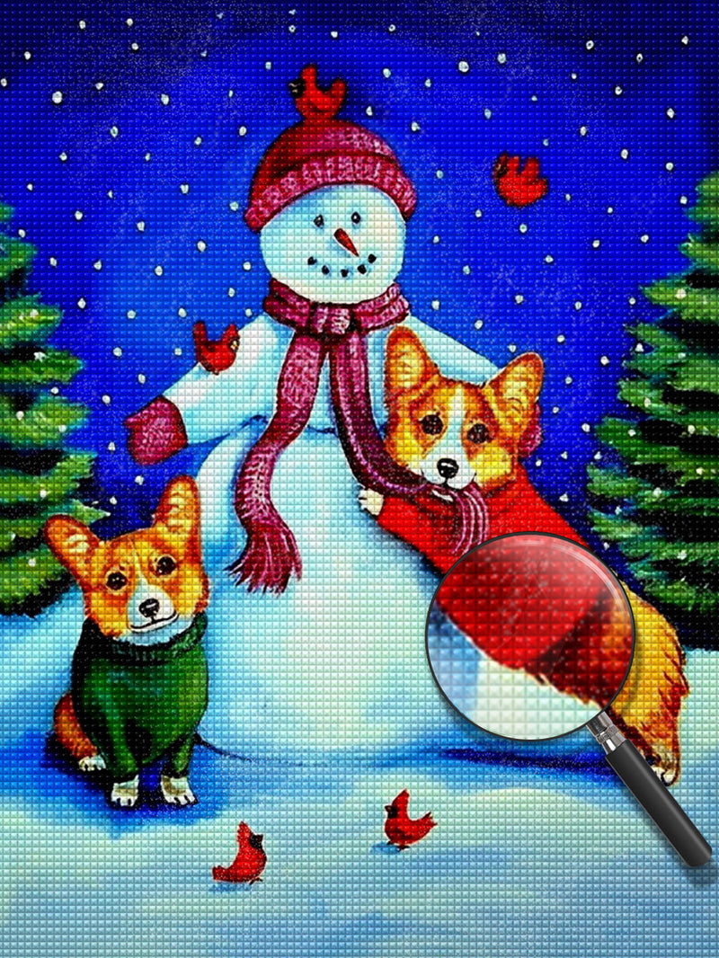 Corgi and Snowman Diamond Painting