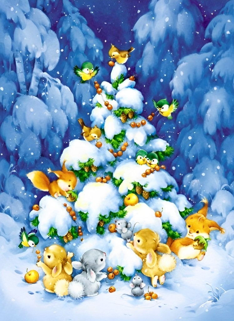 Squirrel Christmas tree Diamond Painting