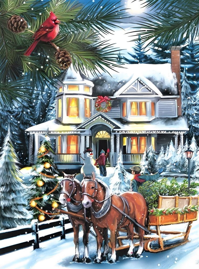 Christmas House and Horse 5D DIY Diamond Painting Kits