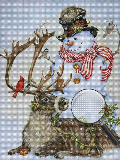 Snowman and Reindeer on Snow Diamond Painting