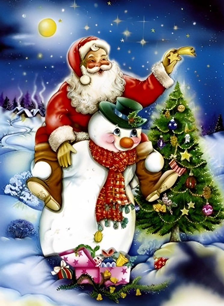 Snowman carrying Santa Claus 5D DIY Diamond Painting Kits