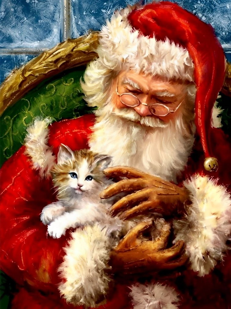 Kitten and Santa Diamond Painting