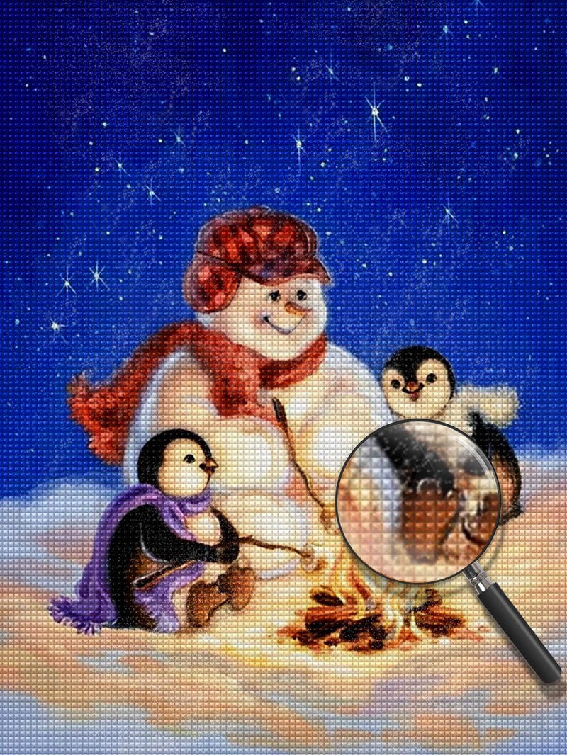 Penguins cuddling to snowman 5D DIY Diamond Painting Kits