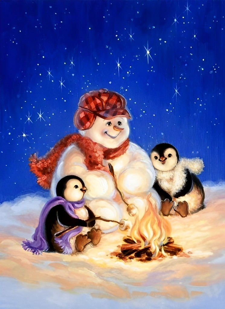 Penguins cuddling to snowman 5D DIY Diamond Painting Kits