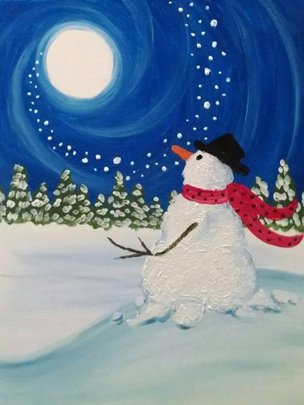 Moonlit Christmas Snowman Diamond Painting