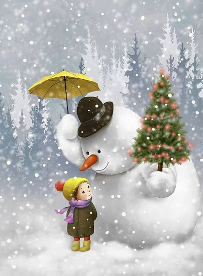Snowman holding umbrella for girl 5D DIY Diamond Painting Kits
