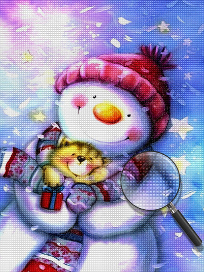 Kitten and Snowman Diamond Painting