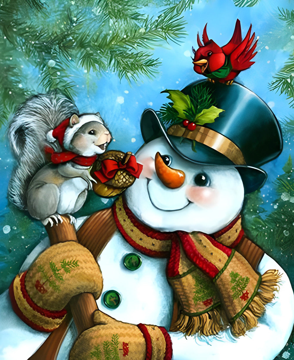 Snowman and Squirrel Diamond Painting