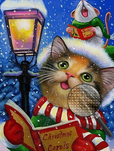 Kitten reading at Christmas Diamond Painting