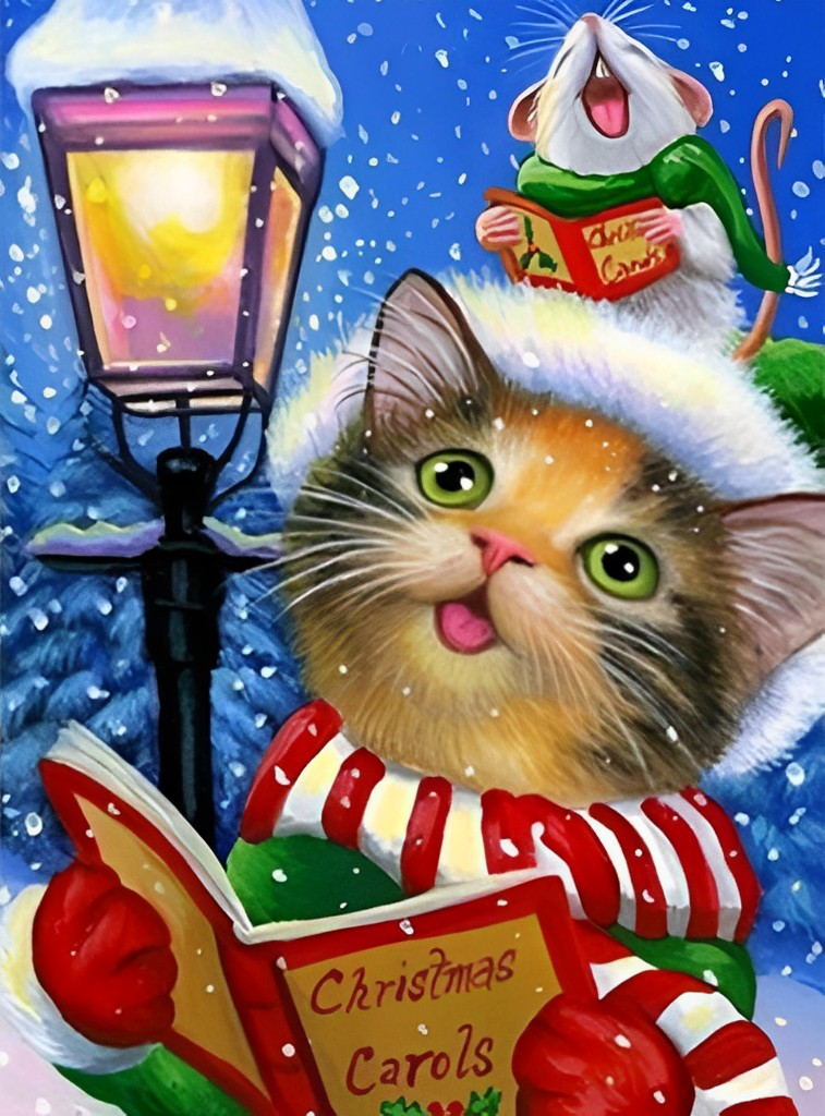 Kitten reading at Christmas Diamond Painting