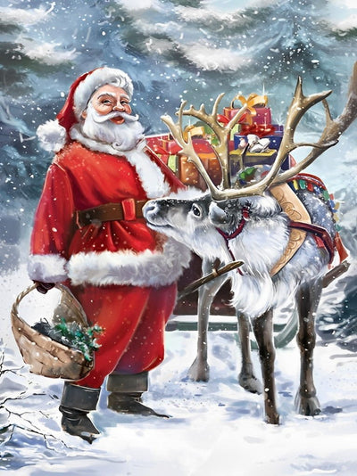 Santa and Reindeer in Snow 5D DIY Diamond Painting Kits