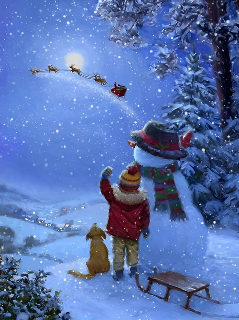 Christmas Snowman Kids Dogs Diamond Painting