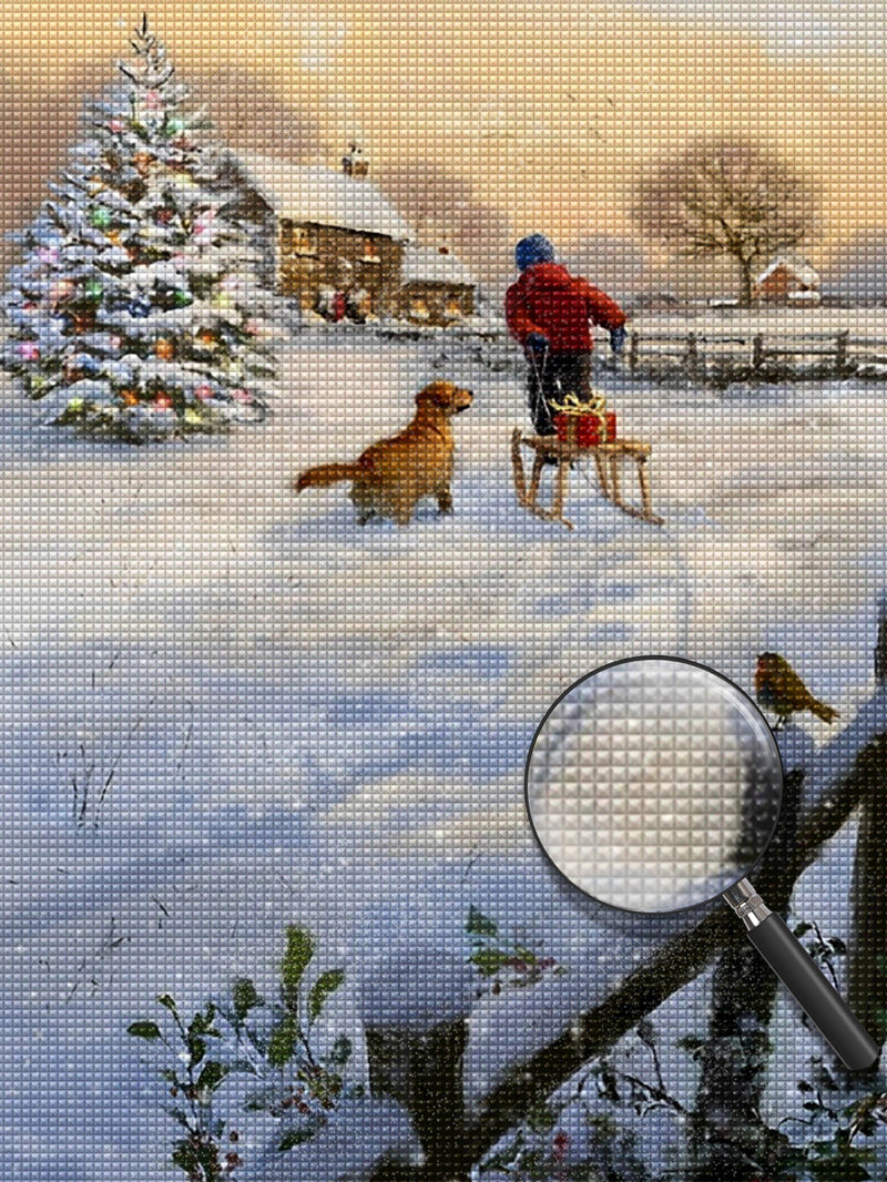 Christmas Tree Children Present Dogs Diamond Painting