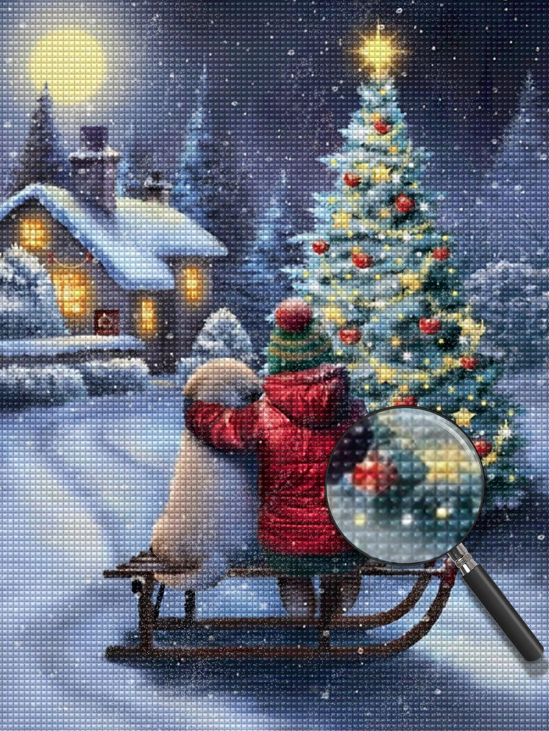 Kid and Puppy on a Sledge 5D DIY Diamond Painting Kits