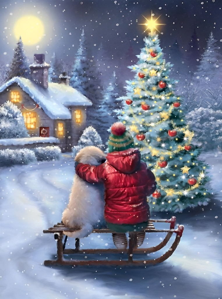 Kid and Puppy on a Sledge 5D DIY Diamond Painting Kits