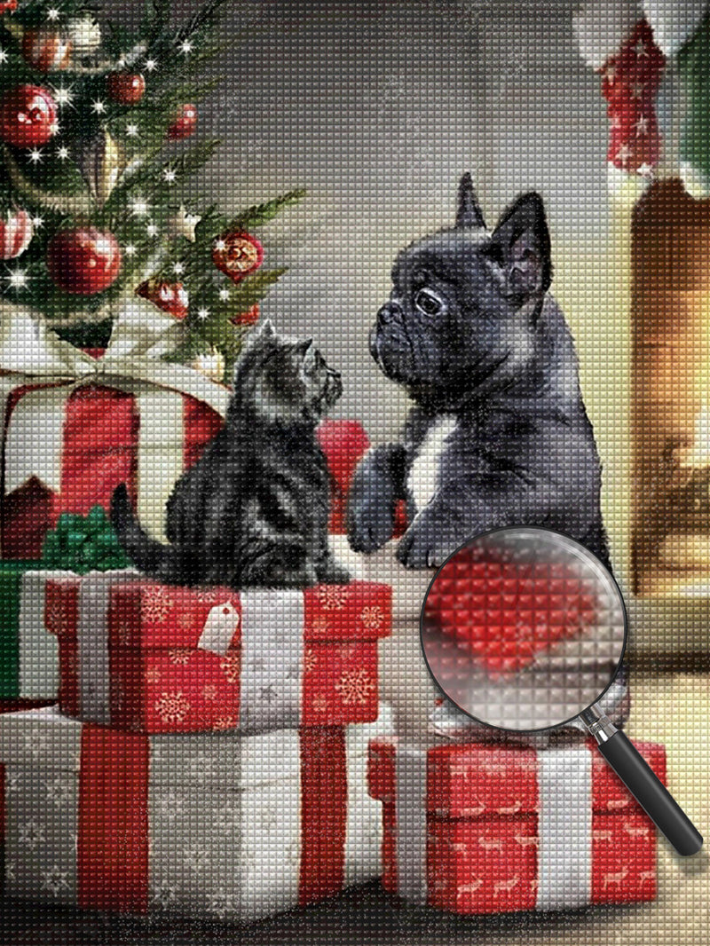 Black Cat and Dog Christmas Tree Diamond Painting