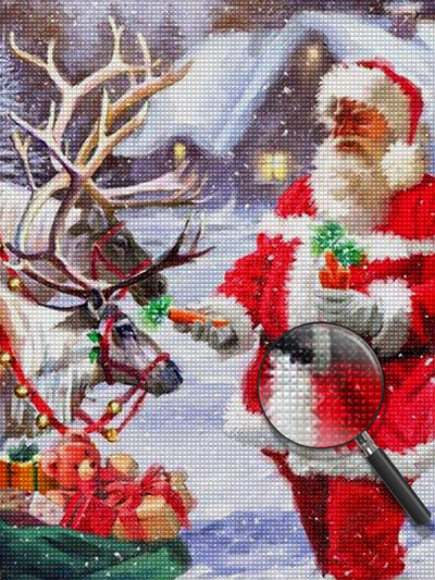 Santa Claus feeding reindeer and eating carrots Diamond Painting