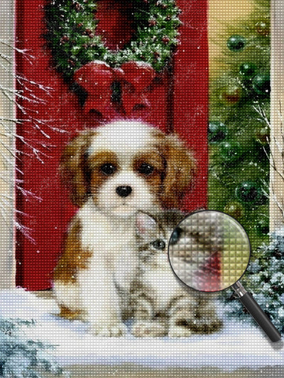 Dog And Cat Merry Christmas House 5D DIY Diamond Painting Kits