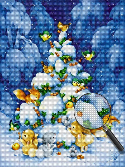 Christmas Tree and the Rabbit Diamond Painting