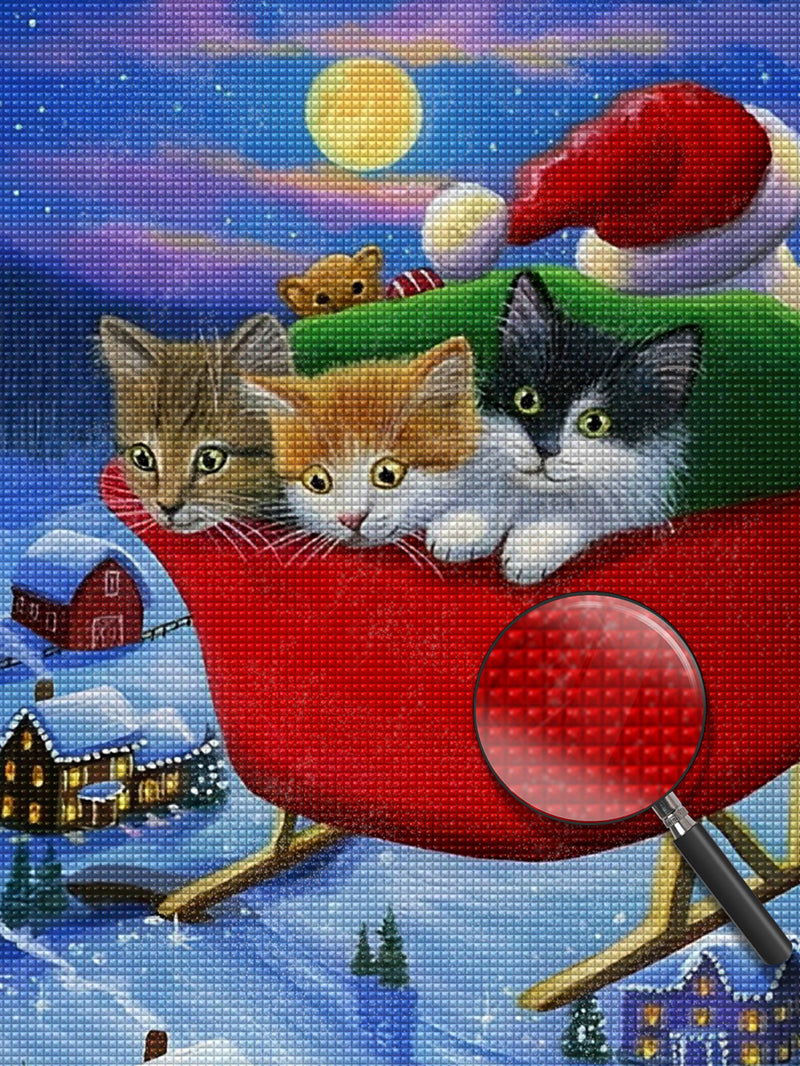 Santa Claus in Sleigh with Kittens Diamond Painting