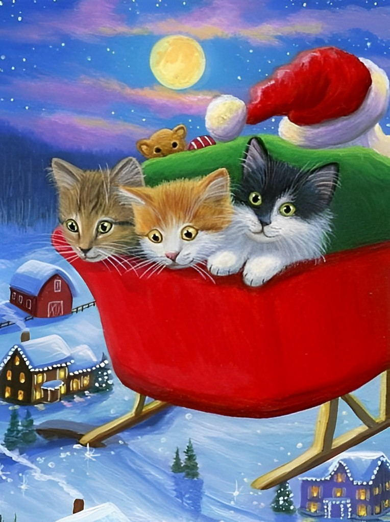 Santa Claus in Sleigh with Kittens Diamond Painting