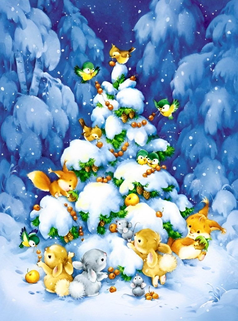 Christmas Tree and the Rabbit Diamond Painting