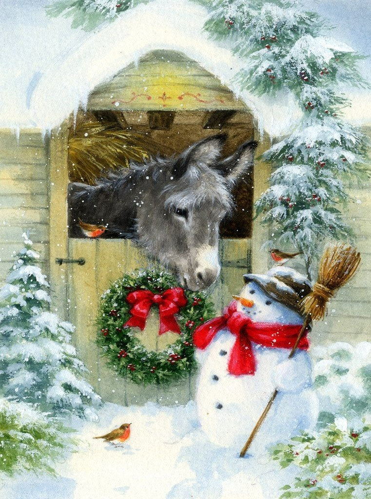 Christmas Donkey and Snowman Diamond Painting