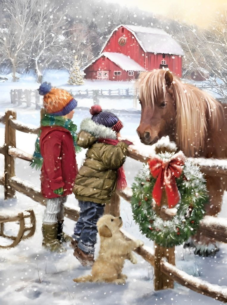 Children, Puppy and Pony Diamond Painting