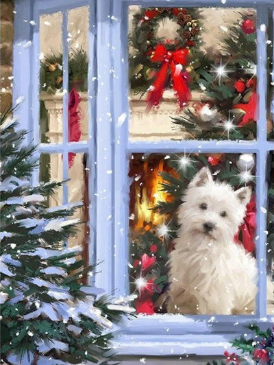 West Highland by the Christmas window 5D DIY Diamond Painting Kits