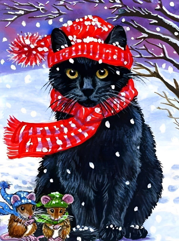 Cute Black Cat and Mice 5D DIY Diamond Painting Kits