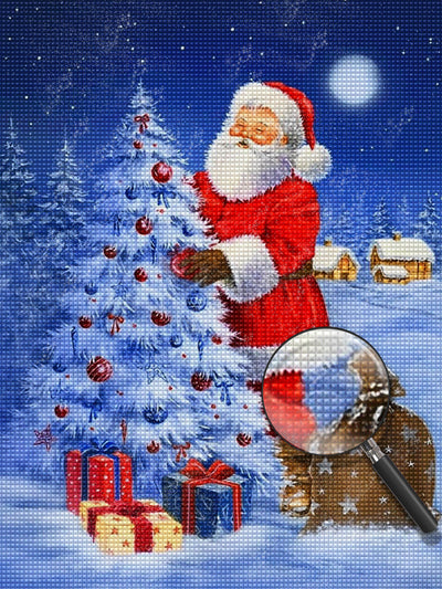 Christmas Tree and Santa Claus Night Diamond Painting