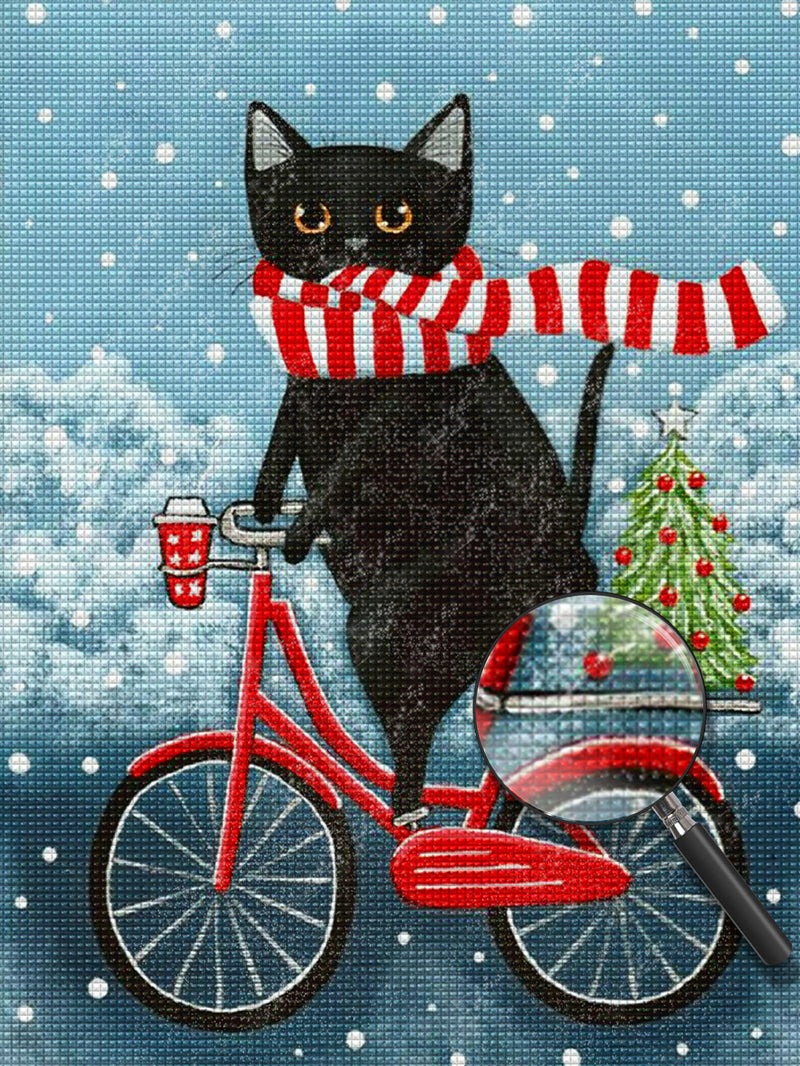 Black cat on a bike Diamond Painting