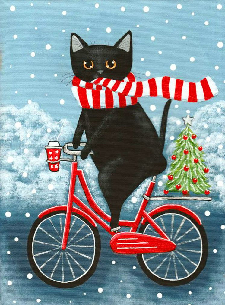 Black cat on a bike Diamond Painting