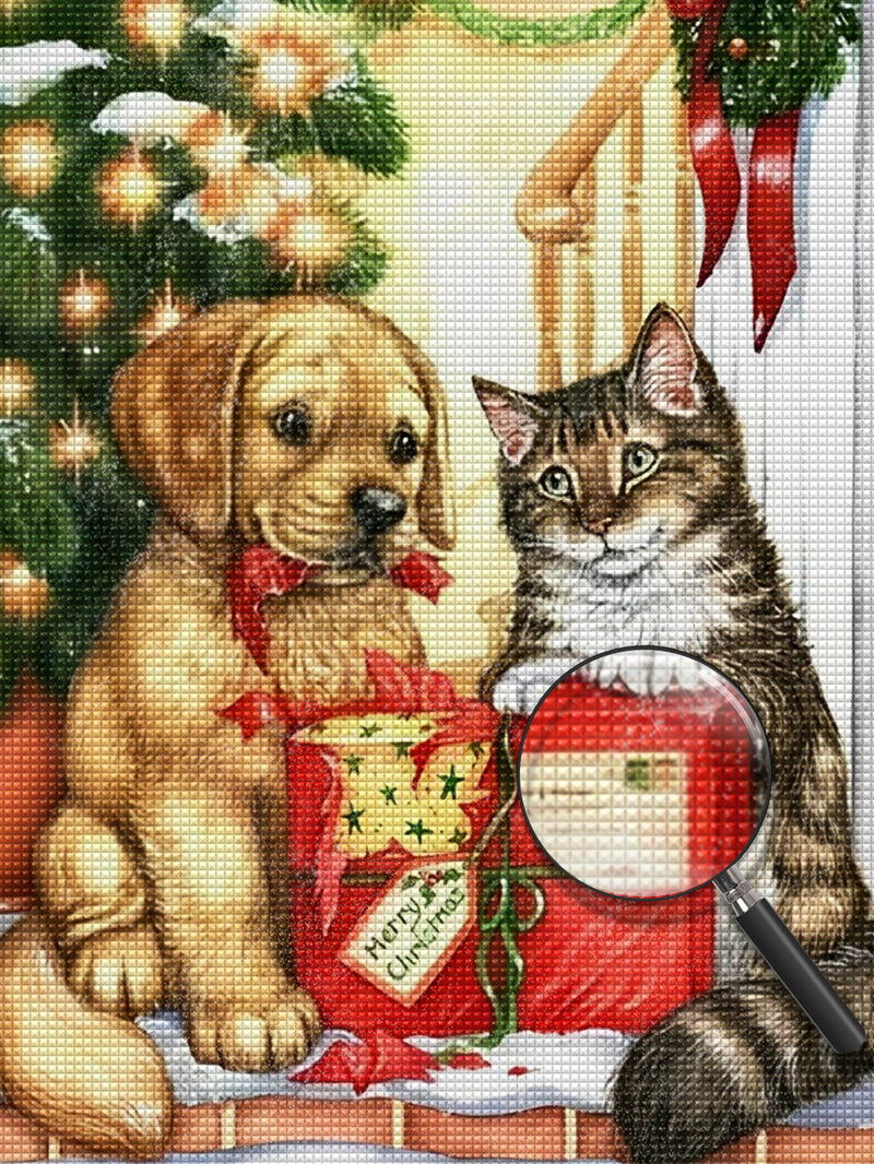 Kitten & Puppy at Christmas Diamond Painting