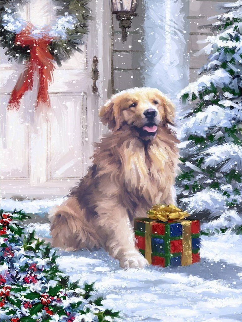 Golden Retriever and Gift Diamond Painting