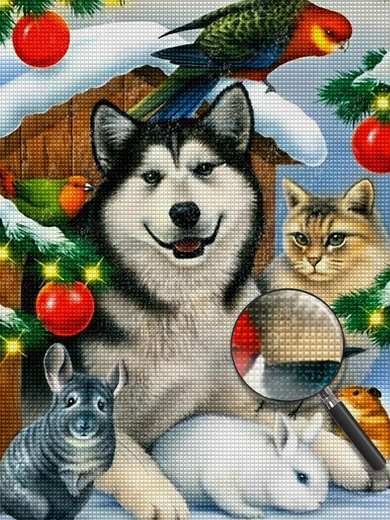 Christmas Dog and Cat Diamond Painting