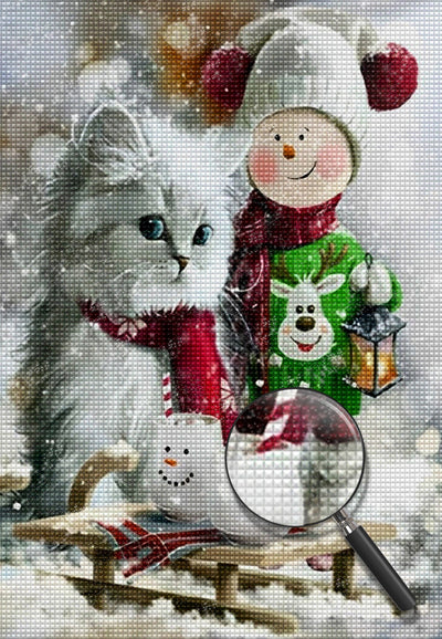 Christmas Cat and Doll Man Diamond Painting