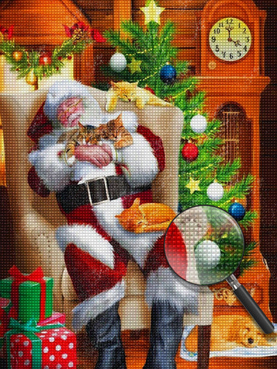 Santa Cat Nap Diamond Painting