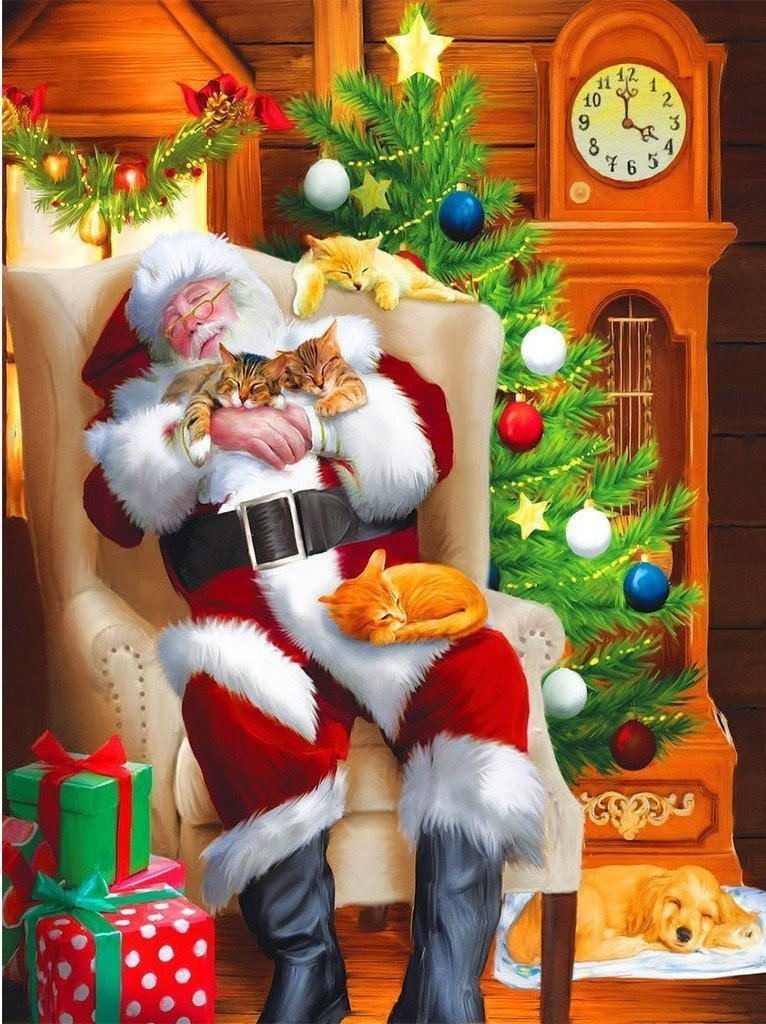 Santa Cat Nap Diamond Painting