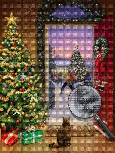 Christmas Tree House Cat Diamond Painting