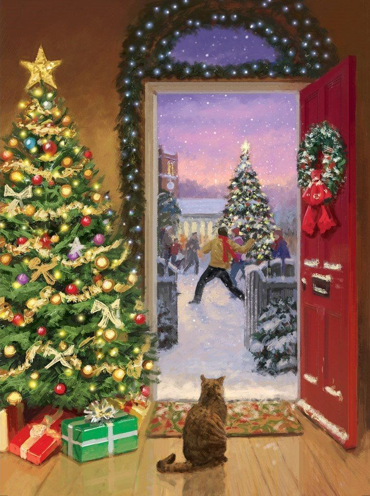 Christmas Tree House Cat Diamond Painting