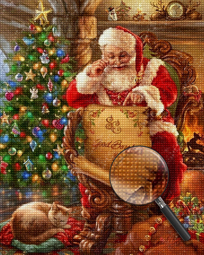 Christmas Cat and Santa Claus Diamond Painting