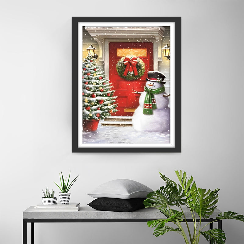 Christmas Tree and the Snowman Outside Diamond Painting