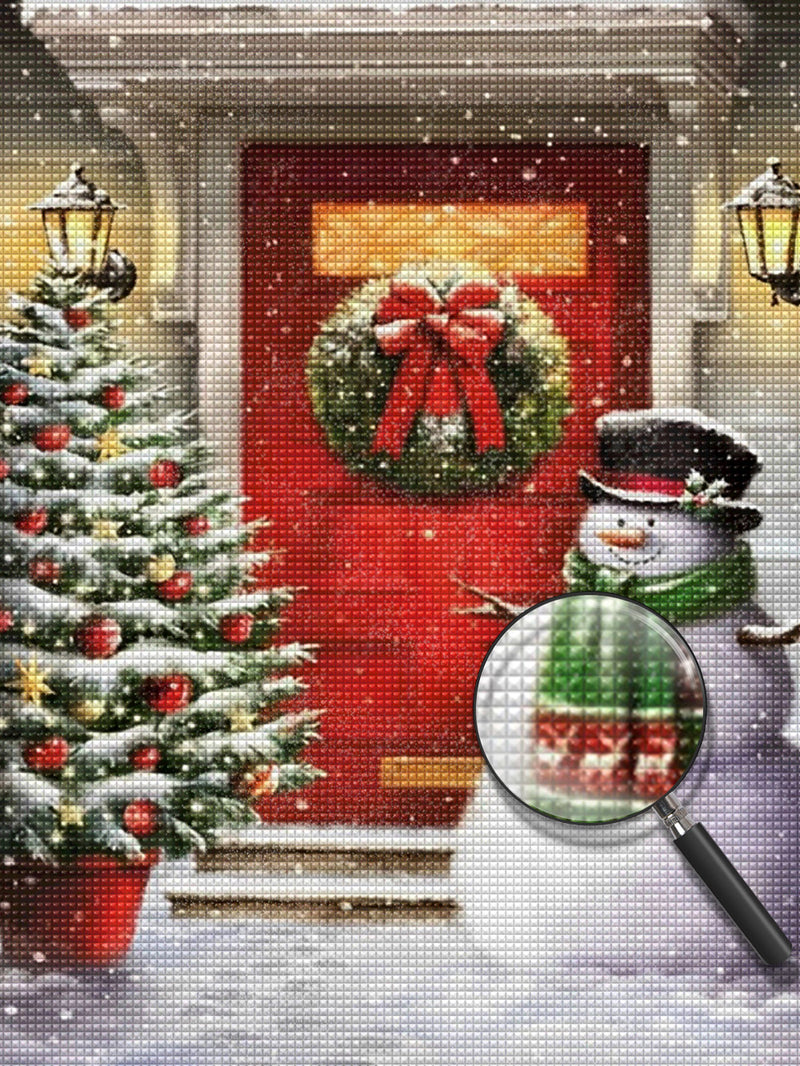 Christmas Tree and the Snowman Outside Diamond Painting