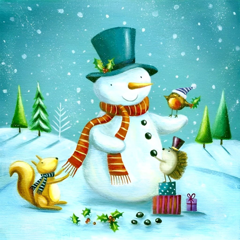 Christmas Snowman and Squirrel Diamond Painting