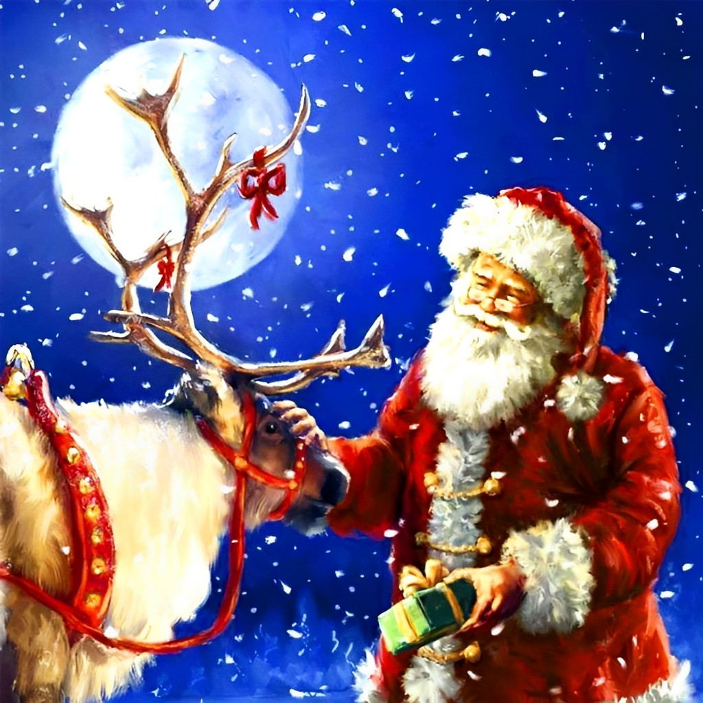 Santa Reindeer and Moon Diamond Painting