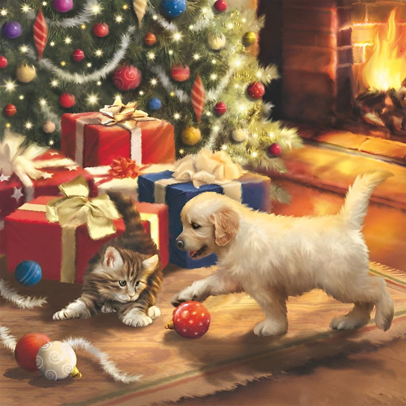 Playful Cat and Dog Celebrating Diamond Painting