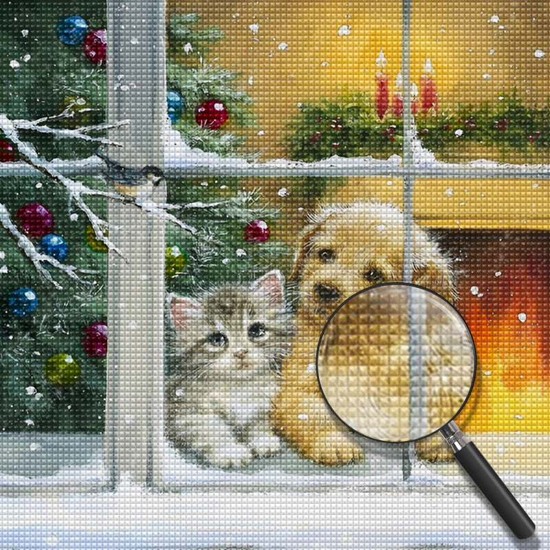 Kitten and Puppy by the Window 5D DIY Diamond Painting Kits
