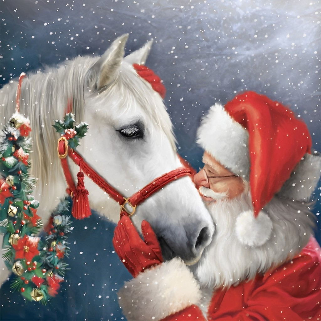 White Horse and Santa Claus Diamond Painting