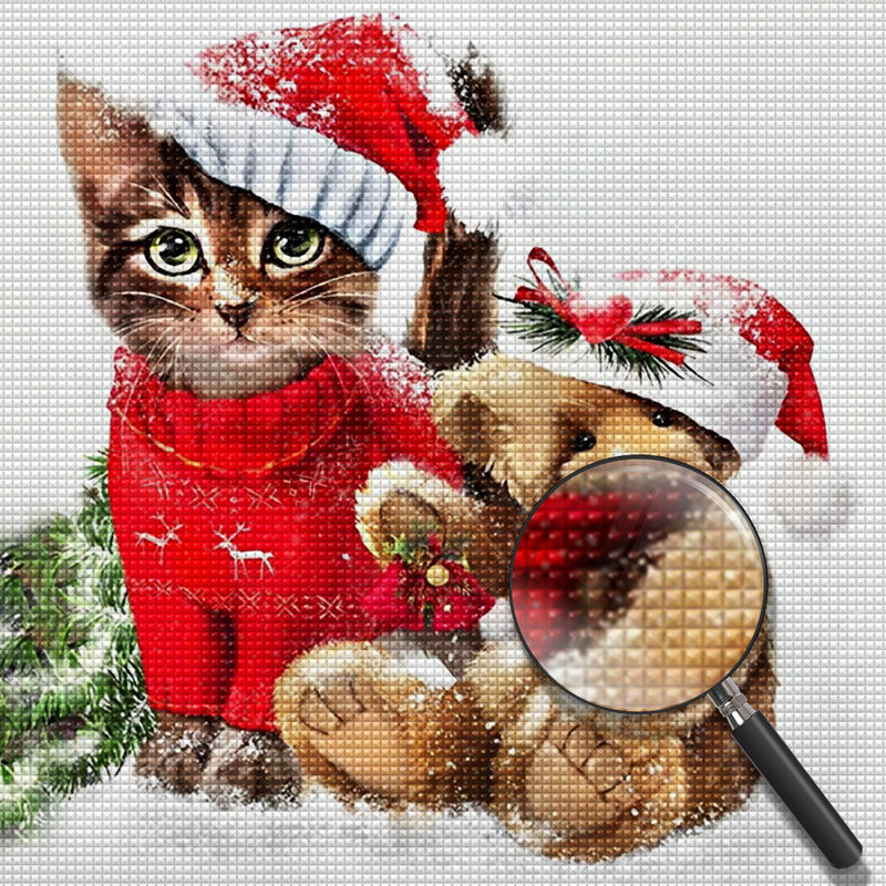 Christmas Kitten and Doll Bear Diamond Painting